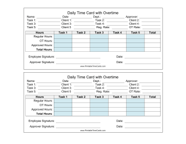 Daily Time Card With Overtime Time Card