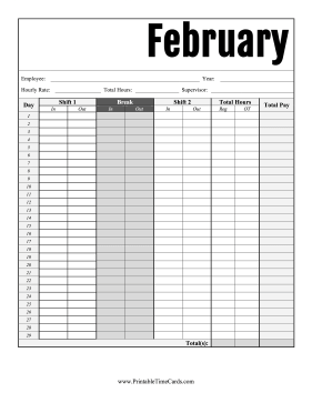 February Time Card Time Card