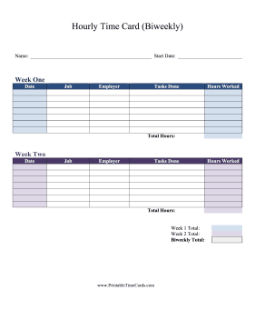 Hourly Time Card Biweekly Time Card