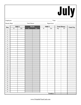 July Time Card Time Card