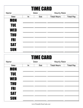 Large Print 2 Per Page Vertical Time Card