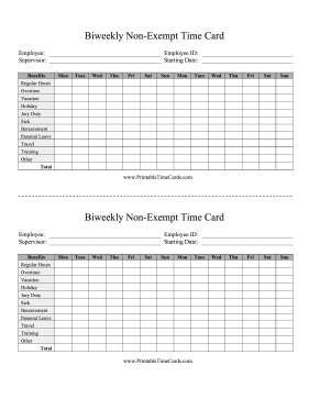 Non-Exempt Time Card Biweekly Time Card