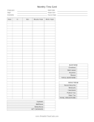Monthly Time Card With Deductions