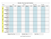 Monthly Time Card With Overtime