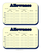 Weekly Allowance Multiple Activities Time Card