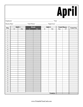 April Time Card Time Card