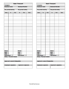 Basic Large Time Card