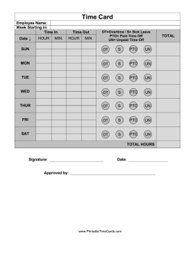 Benefits Bubble Time Card Time Card