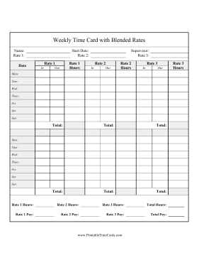 Bi-Weekly Time Card 3 Blended Rates Time Card