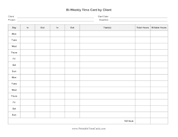 Bi-Weekly Time Card By Client Time Card