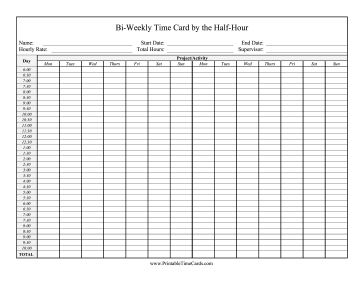 Bi-Weekly Time Card By Half-Hour Time Card