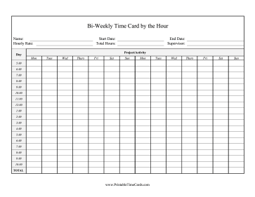 Bi-Weekly Time Card By Hour Time Card