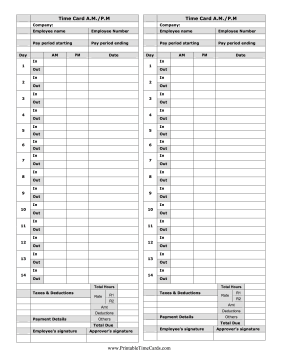 Biweekly Time Card with AM PM Time Card