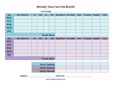 Biweekly Time Card with Benefits Time Card