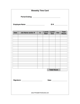 Biweekly Time Card with Lunch Time Card