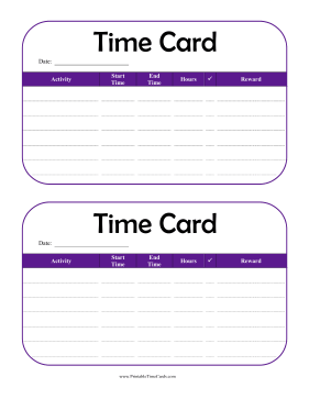 Child Daily Time Card Time Card