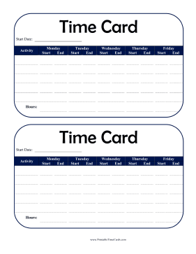 Child Weekly Time Card Time Card