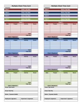 Colorful Multiple Client Time Card Time Card