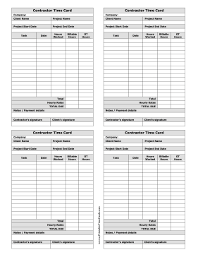 Contractor Time Card Time Card