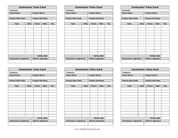 Contractor Time Card Mini Time Card