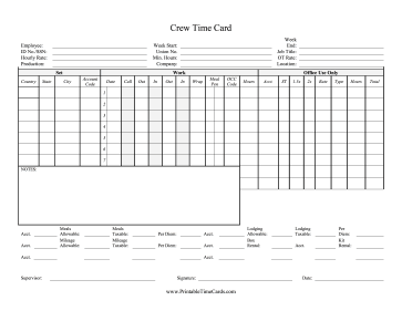 Crew Time Card Time Card