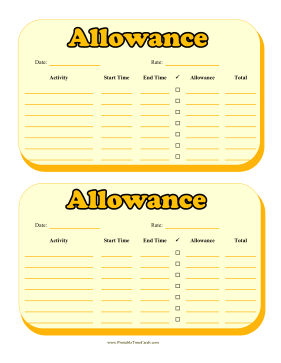 Daily Allowance Time Card Time Card