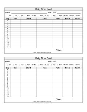 Daily Task Time Card Bi-Weekly Time Card