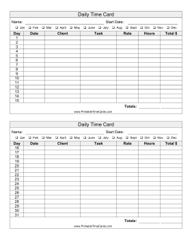 Daily Task Time Card Semi-Monthly Time Card