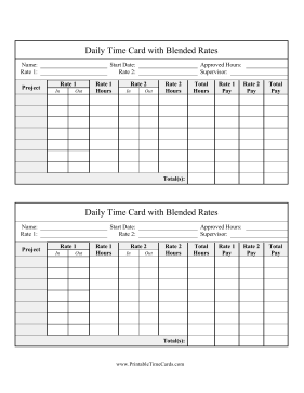 Daily Time Card 2 Blended Rates Time Card