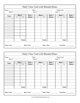 Daily Time Card 3 Blended Rates Time Card