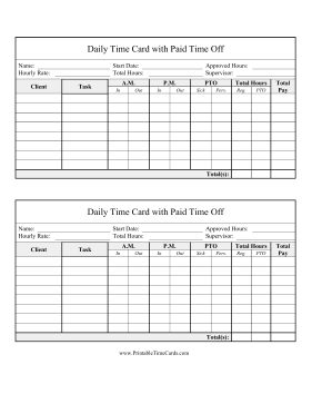 Daily Time Card PTO Time Card