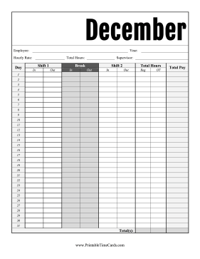 December Time Card Time Card