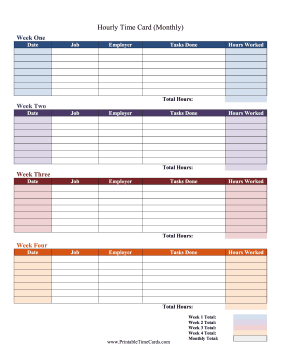 Hourly Time Card Monthly Time Card