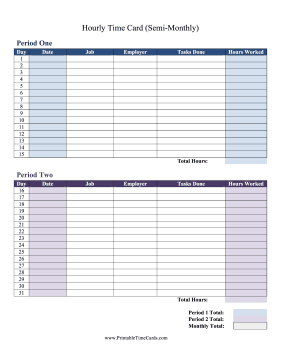 Hourly Time Card Semi-Monthly Time Card