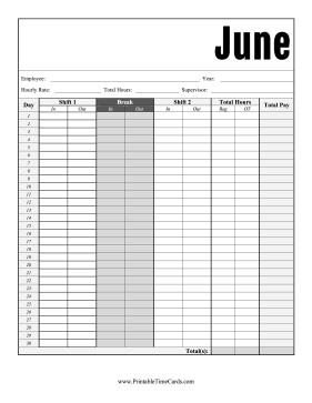 June Time Card Time Card