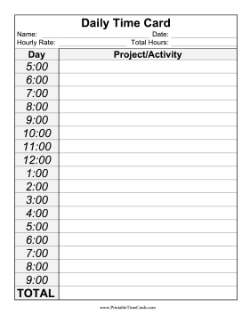 Large Print Daily Time Card Time Card