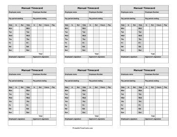 Manual Time Card Bi-Weekly Mini Time Card