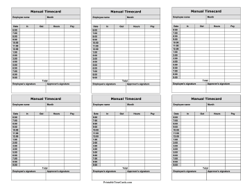 Manual Time Card Hourly Mini Time Card