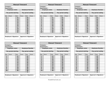 Manual Timecard Month Mini Time Card