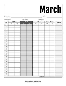 March Time Card Time Card