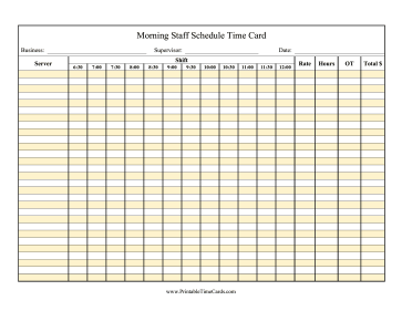Morning Schedule Time Card Time Card