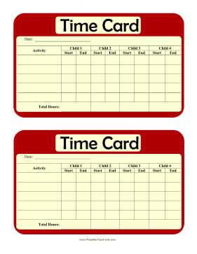 Multi-Child Daily Time Card Time Card