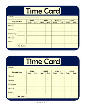 Multi-Child Weekly Time Card Time Card