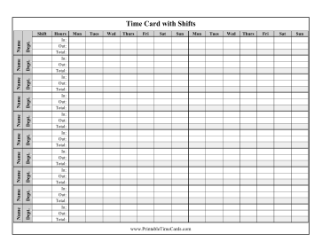 Multiple Shift Weekly Time Card Time Card