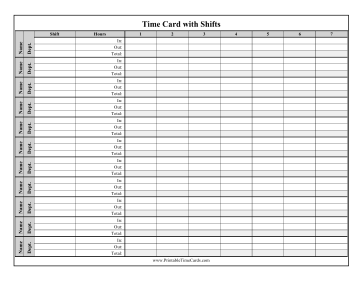 Multiple Shift Weekly Time Card Time Card