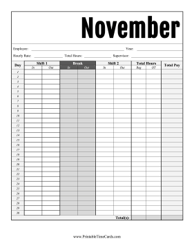 November Time Card Time Card