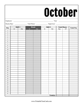 October Time Card Time Card