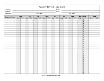 Payroll Time Card Weekly Time Card