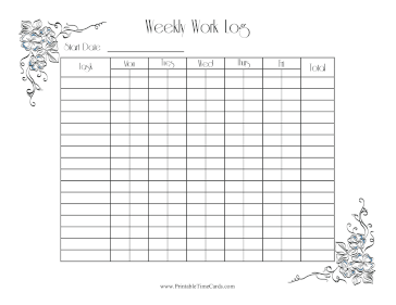 Pretty Weekly Work Log Time Card