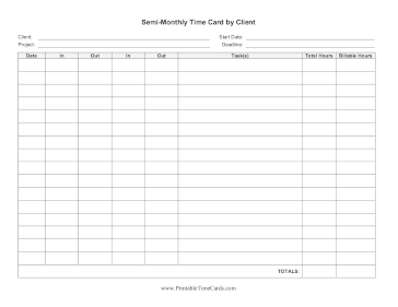 Semi-Monthly Time Card By Client Time Card